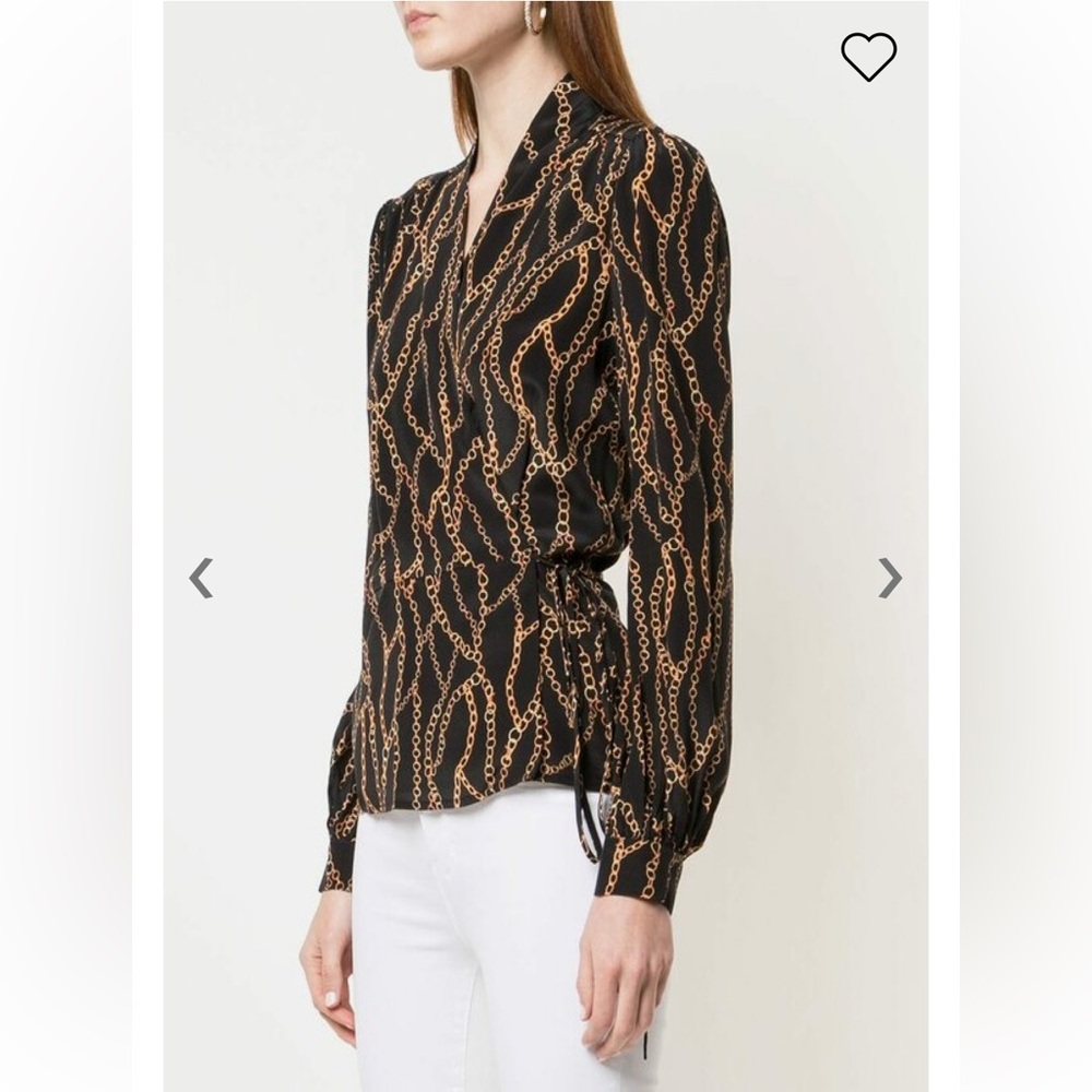 L’Agence Cara Black Silk Chain Wrap Blouse